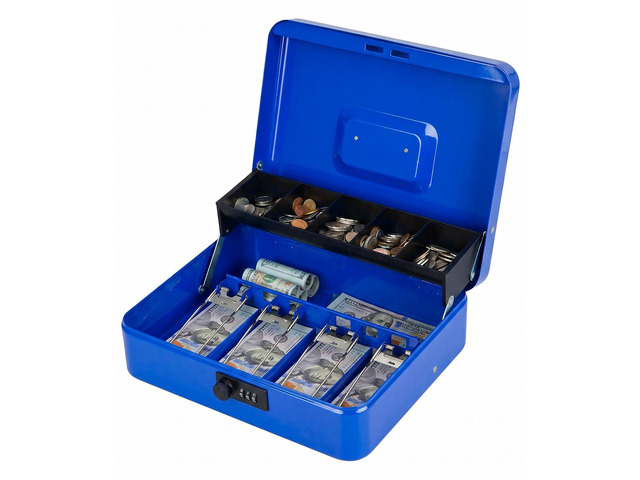 Metal Cash Box with Combination Lock & Spring-Loaded Bill Clips, 5-Compartment Cantilever Coin Tray, Portable Safe for Yard Sales/Craft Fairs/Small...