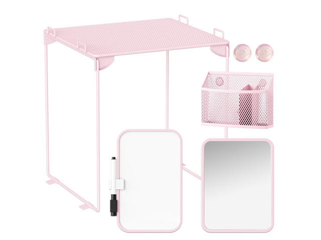 Pink Locker Accessories with Locker Shelf, Magnetic Mirror, Magnetic Pen Holder, Magnetic Small Whiteboard, Back to School Essentials Locker...