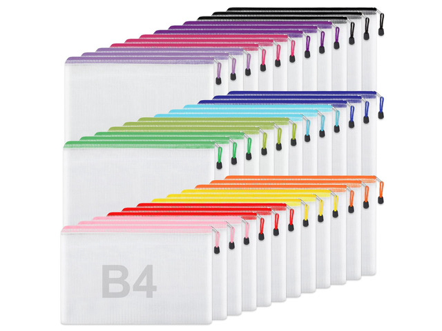 36pcs Mesh Zipper Pouches for Organizing, Zipper Bags, 16x11 Inches Large Puzzle Bags, 12 Colors Storage Bag Zipper File Bags for Office Supplies