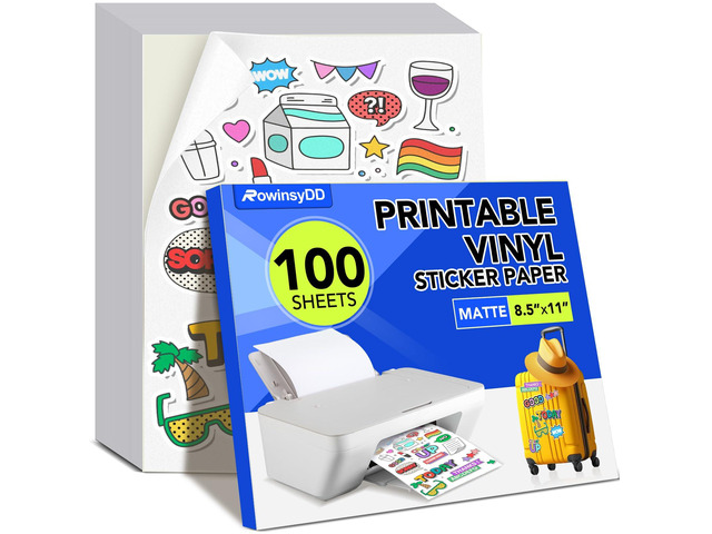 100 PCS Vinyl Sticker Paper, Matte Printable Sticker Paper Sticker Paper for Inkjet Printer 8.5 x 11 Waterproof Printable Matte Vinilo Adhesivo...