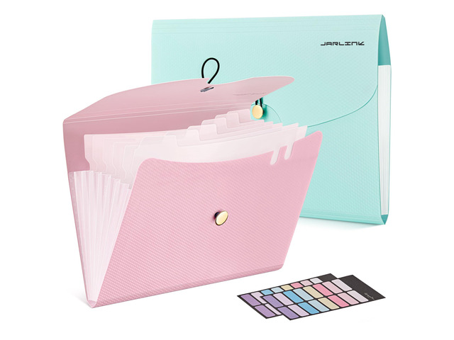7 Pockets Expanding File Folder, A4 Accordion folders, Blue & Pink Accordion File Folders with 12 Labels, Portable Document Organizer for Home,...