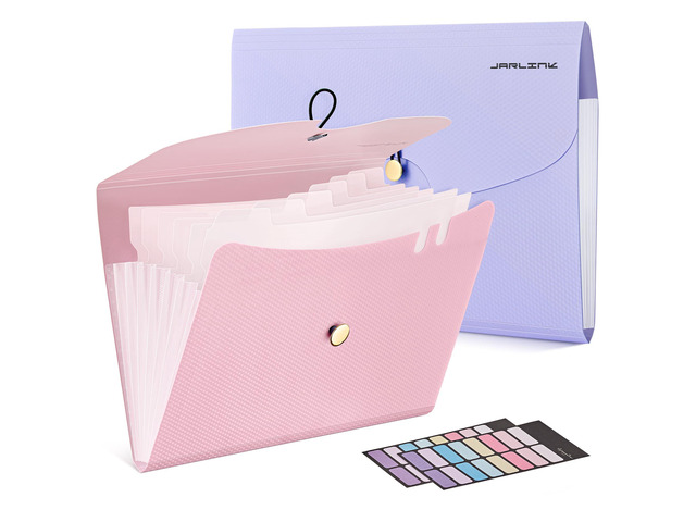 7 Pockets Expanding File Folder, A4 Accordion folders, Pupple & Pink Accordion File Folders with 12 Labels, Portable Document Organizer for Home,...