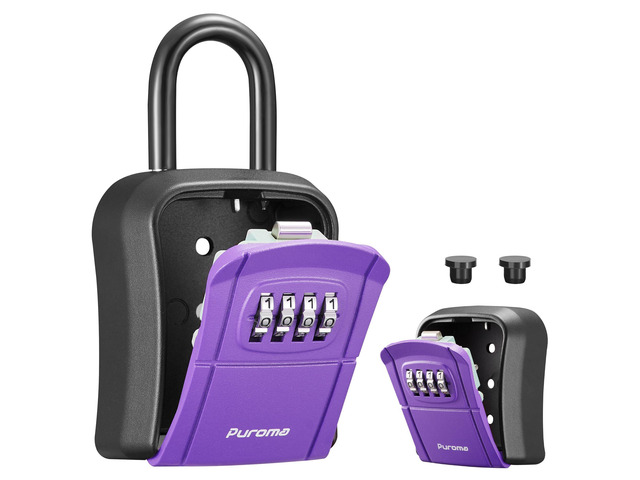Key Lock Box Outdoor 4 Digit Code Combination Lockbox House 1 Purple For Contractors Guest Realtor Storage Keys, Portable, Home Wall Mount,...