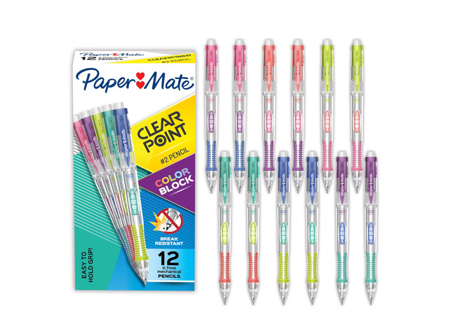 Clearpoint Mechanical Pencils, Color Block Edition, HB #2 Lead (0.7mm), 12 Count - Back to School, Fun Office Supplies