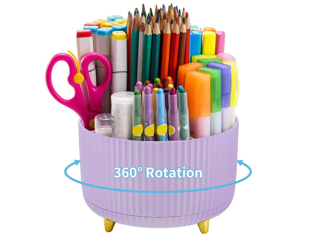 Desk Organizer, 360-Degree Rotating Pen Holder, Desk Organizers and Accessories with 5 Compartments Pencil Holder, Art Supply Storage Box Caddy for...