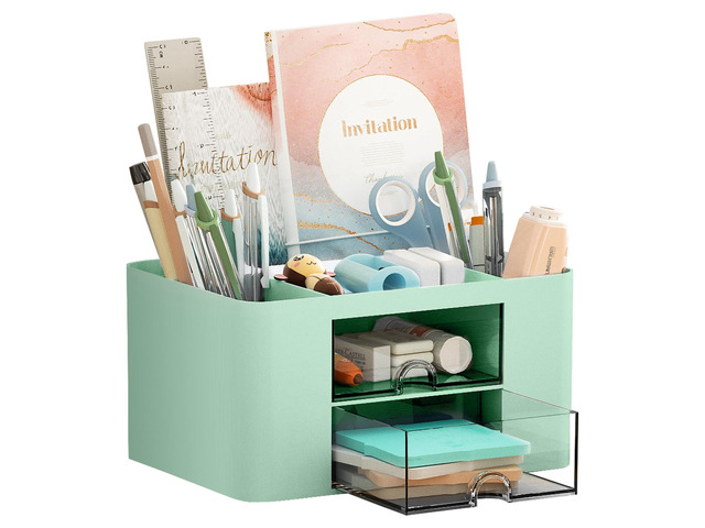 Pen Organizer with 2 Drawer, Multi-Functional Pencil Holder for Desk, Desk Organizers and Accessories with 5 Compartments + Drawer for Office Art...