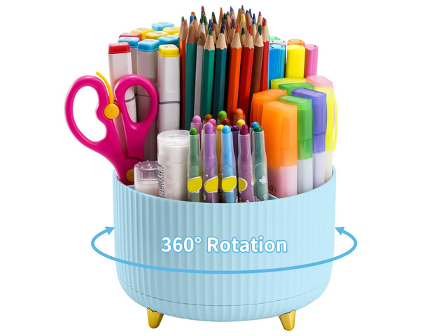 Desk Organizer, 360-Degree Rotating Pen Holder, Desk Organizers and Accessories with 5 Compartments Pencil Holder, Art Supply Storage Box Caddy for...