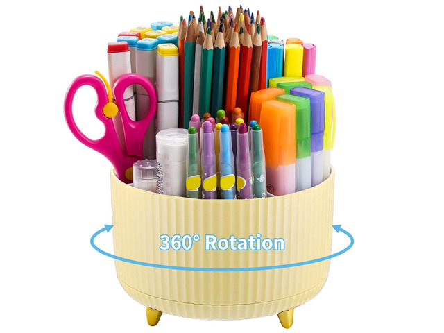 Desk Organizer, 360-Degree Rotating Pen Holder, Desk Organizers and Accessories with 5 Compartments Pencil Holder, Art Supply Storage Box Caddy for...