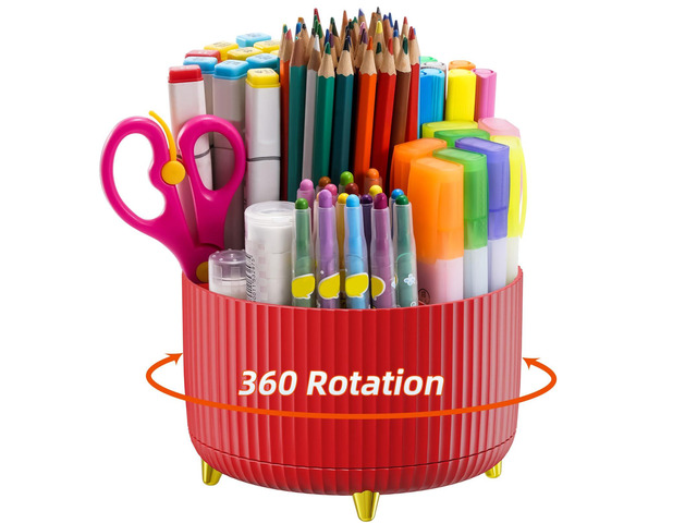 Desk Organizer, 360-Degree Rotating Pen Holder for Desk, Desk Organizers and Accessories with 5 Compartments Pencil Organizer, Art Supply Storage...
