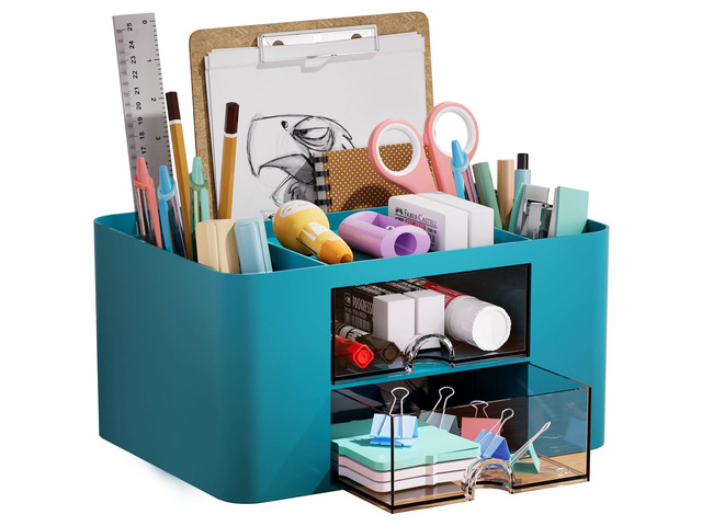 Pen Organizer with 2 Drawer, Multi-Functional Pencil Holder for Desk, Desk Organizers and Accessories with 5 Compartments + Drawer for Office Art...