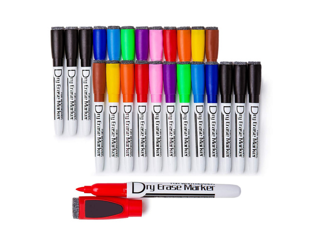 Magnetic Dry Erase Markers with Eraser, 10 Colors, 24 Pack Fine Tip Whiteboard Markers, Low Odor Dry Erase Pens for Small Whiteboards, Calendars,...