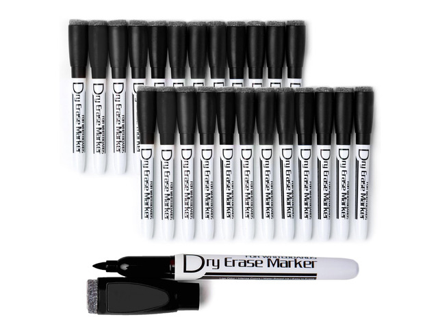 Magnetic Dry Erase Markers, Black 1mm Fine Tip, 24 Pack Whiteboard Markers with Built-in Eraser, Low Odor on whiteboards, Fridge Calendar at home,...
