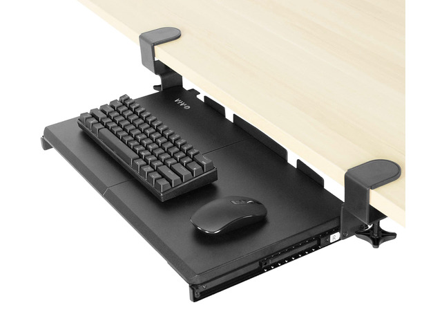 Black Clamp-on 20 x 11 in Keyboard Tray, MOUNT-KB05ES Small Under Desk Keyboard & Mouse Tray for Typing, Slide Out Platform, Extra Sturdy C-Clamp...