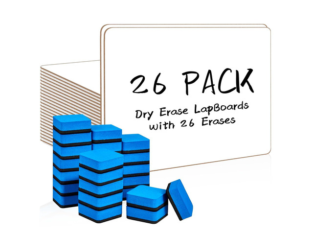 26 Pack Double Sided Dry Erase Boards with 26 Erasers, 12.5 x 9 Inch Double-Sided Reusable Small White Board, Smooth Writing & Wipe-Clean Design,...
