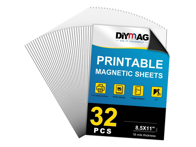 Printable Magnetic Sheets, Glossy 32Pcs 8.5'x11' for Inkjet Printers Flexible Magnetic Paper, Non-Adhesive for DIY Crafts, Photo Wall, Cars,...