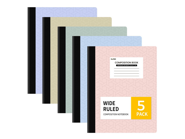 Composition Notebook, Wide Ruled Paper, 5 Pack, 9-3/4' x 7-1/2', 80 Sheets/160 Pages, Back to School Supplies, Notebooks for School, Office...
