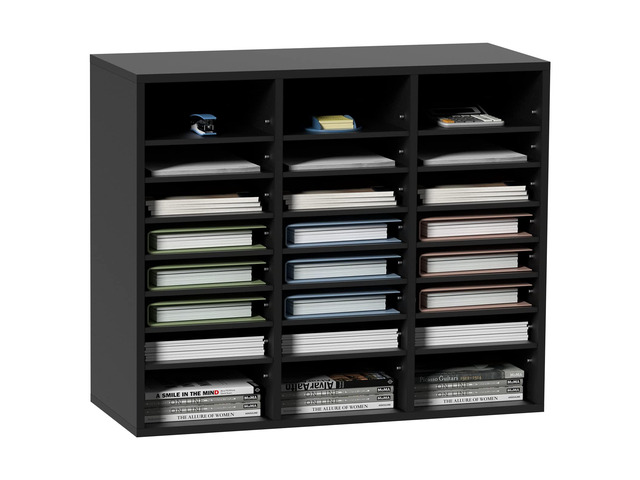 Literature Organizers, 24 Compartments Office Mailbox with Adjustable Shelves, Wood Literature Sorter 29x12x24.4 inches for Office, Home,...