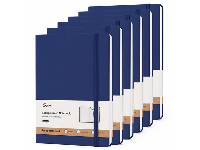 6 Pack A5 Hardcover Lined Journal Notebooks, 200 Pages, Navy Blue Each notebook has a soft-touch faux leather cover, lay-flat design, elastic...