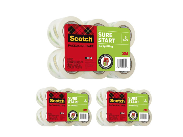 Sure Start Packing Tape, 1.88 in. x 25 yd Rolls, 3 Pack