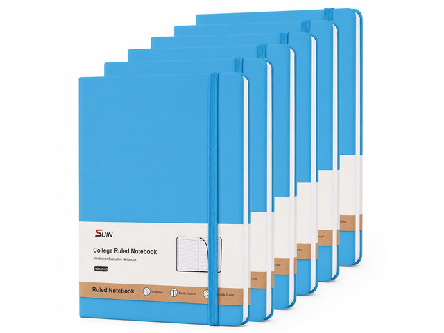 6 Pack A5 Hardcover Lined Journal Notebooks, 200 Pages, Light Blue Each notebook has a soft-touch faux leather cover, lay-flat design, elastic...