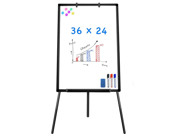 Easel Whiteboard 36 x 24, Stand Tripod with Height Adjustable, Black 3' x 2' Magnetic Dry Erase Surface, Flipchart Stand, Portable Tripod Easel for...