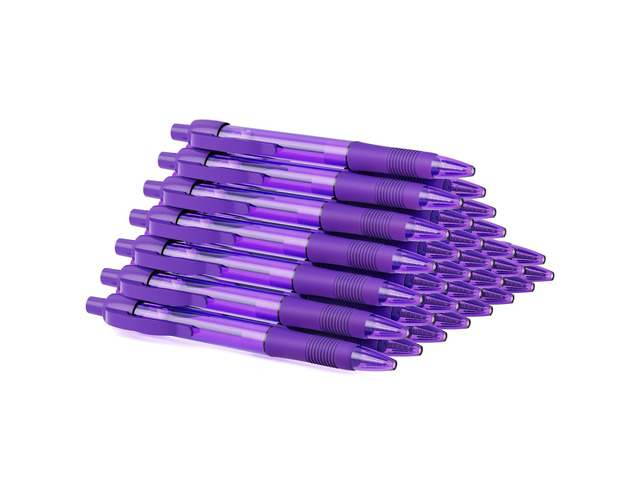 Pens Bulk, 30 Pack No Bleed Purple Ink Click Pens with Soft Grip, Wholesale Retractable Ballpoint Pens for Office School, Medium Point Smooth 1.0MM