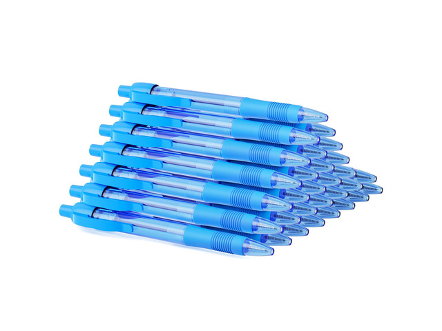 Pens Bulk, 30 Pack No Bleed Sky Blue Ink Click Pens with Soft Grip, Wholesale Retractable Ballpoint Pens for Office School, Medium Point Smooth 1.0MM