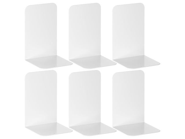 Bookends 3 Pairs, White Metal Book Ends, Bookends for Shelves, Book Stopper for Heavy Books, Book Dividers for Home Office