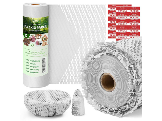 Honeycomb Packing Paper, 12' x 200' Packing Paper Substitute Alternative for Bubble Cushioning Wrap for Moving Shipping Packaging, Recyclable...