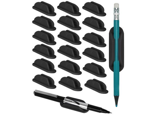 Adhesive Pencil Holders for Desk Set of 20 - Silicone Pen Holder with Upgraded Acrylic Adhesive Pads - Flexible Desk Pencil Holder for Class Office...