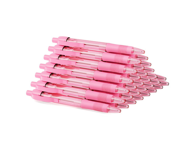 Pens Bulk, 30 Pack No Bleed Pink Ink Click Pens with Soft Grip, Wholesale Retractable Ballpoint Pens for Office School, Medium Point Smooth 1.0MM