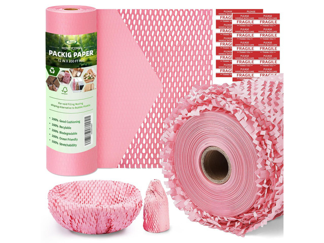 Honeycomb Packing Paper, 12' x 200' Packing Paper Substitute Alternative for Bubble Cushioning Wrap for Moving Shipping Packaging, Recyclable...