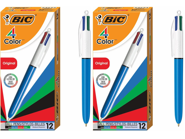 4-Color Retractable Ballpoint Pens with 1.0 mm Medium Point and Assorted Ink Colors,(Pack of 24)