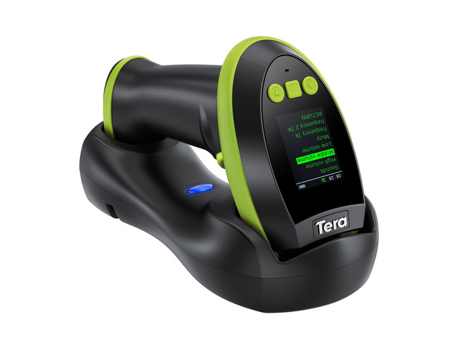 Barcode Scanner 2D Wireless with Screen: Charging Cradle HW0009 Green 3-Button Color Screen, Works with Bluetooth 2.4G USB, 2500mAh, 1D 2D QR...