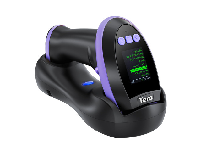 Barcode Scanner 2D Wireless with Screen: Charging Cradle HW0009 Purple 3-Button Color Screen, Works with Bluetooth 2.4G USB, 2500mAh, 1D 2D QR...