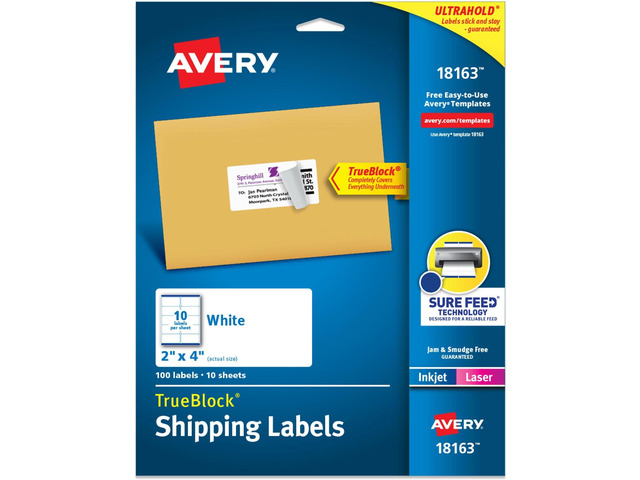 Printable Shipping Labels with Sure Feed, 2' x 4' Customizable Stickers, White, 100 Blank Mailing Labels, Great for Mailing, Shipping, and More...