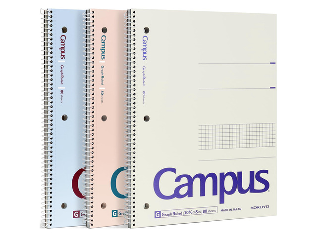 Spiral Notebook with 5x5 Graph Paper, 3 Pack Campus 10-1/2' x 8' Subject Notebooks, 80 Sheets, Light Pink Blue Off-White 3 Holes School Spiral...
