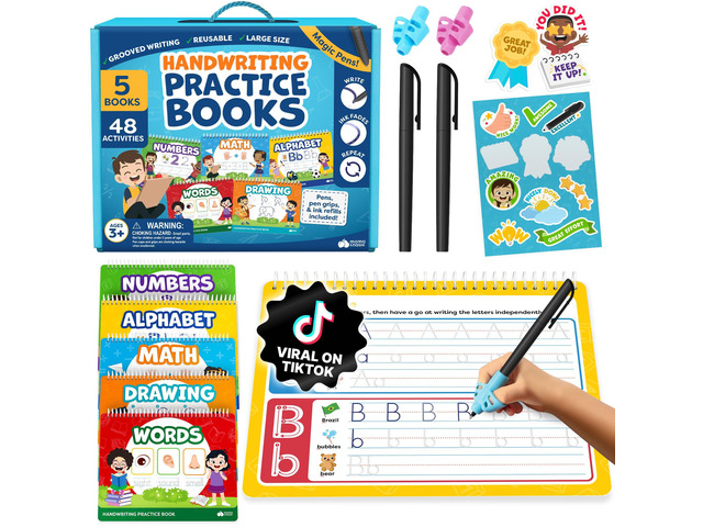 Magic Grooved Writing Practice Books for Kids 3-7 Reusable Handwriting Practice Workbooks with Disappearing Magic Ink Pens for Preschool Learning