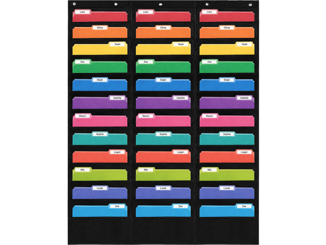 36 Pocket File Pocket Chart, Black, 42' Wide x 55' Tall Versatile Wall Hanging File Folder Organizer for Classrooms, Offices, Home, and More - Wall...