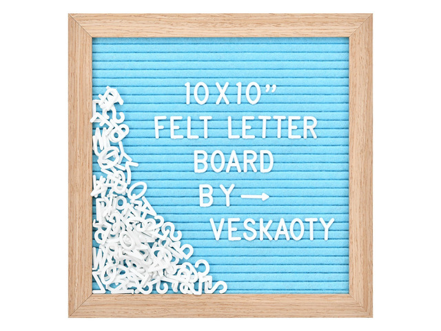 Felt Letter Board with 294 Letters, 10 x 10 Inch, Blue & Wood Changeable Message Board, Wooden Frame, Wall Mount, Numbers, Symbols, Custom Name...