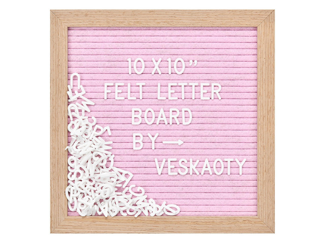 Felt Letter Board with 294 Letters, 10 x 10 Inch, Pink & Wood Changeable Message Board, Wooden Frame, Wall Mount, Numbers, Symbols, Classroom...