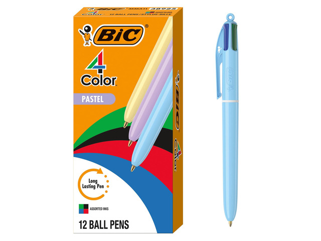 4 Color Pastel Ballpoint Pen with 1.0 mm Medium Point, 12-Count 1.0 Mm Tip Size Retractable Design Smooth Writing Experience Ideal for School...