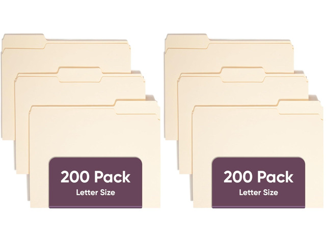 File Folders Letter Sized,1/3-Cut Tab,Assorted Positions,Letter Size Manila Folders,200 Per Box,(Pack of 2)