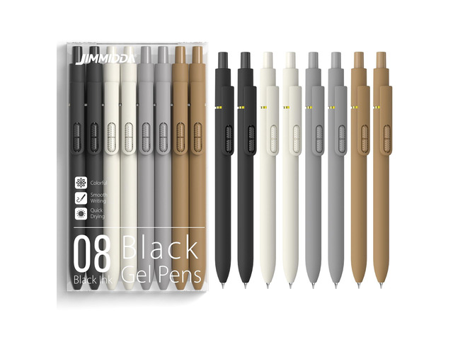 0.7mm Gel Pens Black Ink, 8 Pack Retractable Pens with Fidget Clip Medium Point Smooth Writing, Quick-Drying, No Smudges, Stress Relief,...