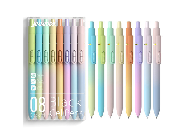 0.7mm Gel Pens Black Ink, 8 Pack Retractable Pens with Fidget Clip Medium Point Smooth Writing, Quick-Drying, No Smudges, Stress Relief,...