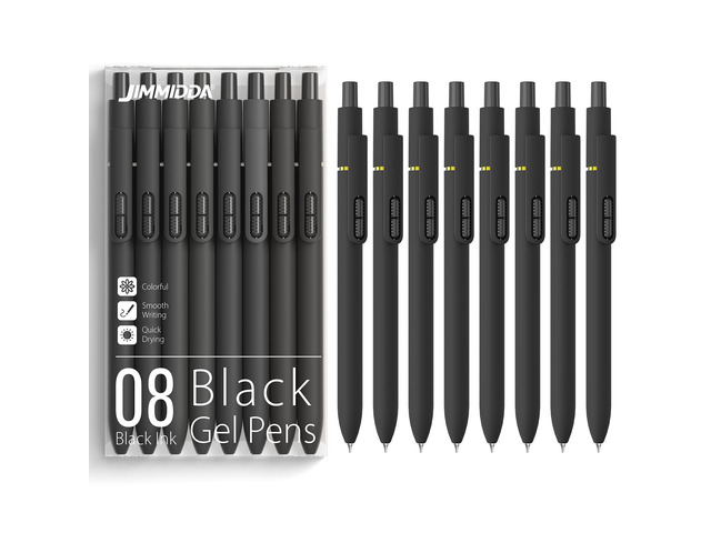 0.7mm Gel Pens Black Ink, 8 Pack Retractable Pens with Fidget Clip Medium Point Smooth Writing, Quick-Drying, No Smudges, Stress Relief,...