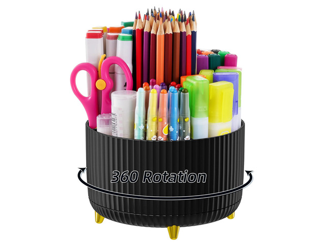 Desk Organizer, 360-Degree Rotating Pen Holder, Desk Organizers and Accessories with 5 Compartments Pencil Holder, Art Supply Storage Box Caddy for...