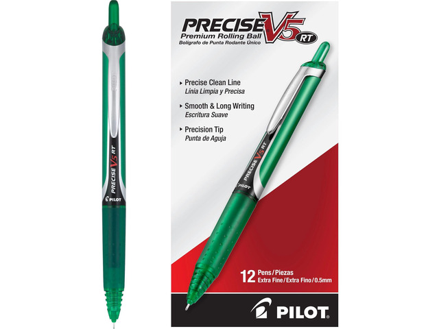 Precise V5 RT Rollerball Pens, Green, Pack of 12