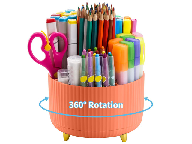Desk Organizer, 360-Degree Rotating Pen Holder, Desk Organizers and Accessories with 5 Compartments Pencil Holder, Art Supply Storage Box Caddy for...