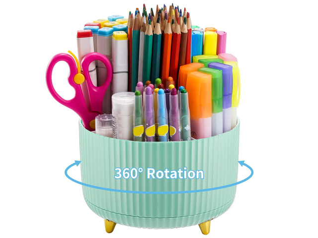 Desk Organizer, 360-Degree Rotating Pen Holder, Desk Organizers and Accessories with 5 Compartments Pencil Holder, Art Supply Storage Box Caddy for...